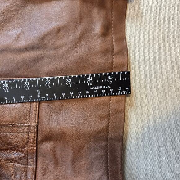 Burk’s Bay Brown Leather Car Coat Jacket 2XT Tall Plaid Lined Men’s Patch - Picture 7 of 10